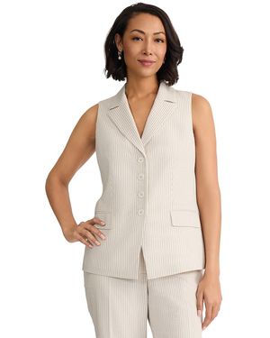 Jones New York Sleeveless Button Front Lapel Vest - White