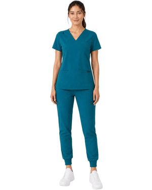 Medgear Kayla V-neck Top And Multi-pocket jogger Set - Blue