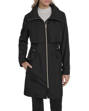 Cole Haan Zip Up Trench Coat With Stow Away Hood - Black