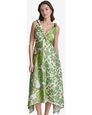 BCBGMAXAZRIA Printed V-neck Polyester Hem Dress - Green