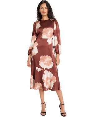 Maggy London Long Sleeve Flower Midi Dress - Red
