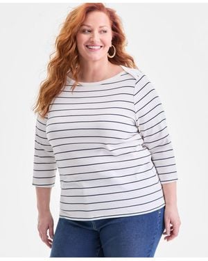 Style & Co. Plus Size Cotton Boat-neck Top - White