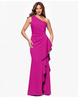 Xscape Petite Gathered-waist One-shoulder Evening Gown - Pink