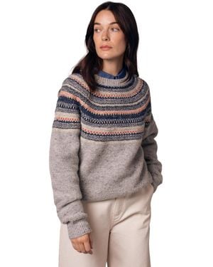 Celtic & Co. Stitchy Stripe Yoke Sweater - Brown
