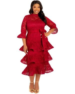 Buxom Couture Plus Size Lace Bell Sleeve Tiered Dress