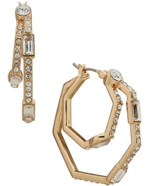 Karl Lagerfeld Glass Stone Pave Split Hoop Earrings - Metallic