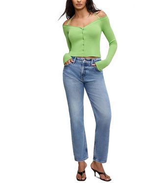 GOOD AMERICAN Rib-knit Off-shoulder Long-sleeve Top - Blue