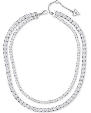 Guess Tone Double Crystal Necklace - White