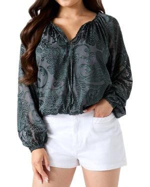 Guess Avery Long-sleeve Tie-front V-neck Blouse - Gray