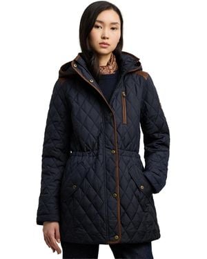 Ralph Lauren Petite Hooded Utility Quilted Coat - Blue
