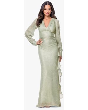 Betsy & Adam Betsy Adam V Neck Ball Gown - Green