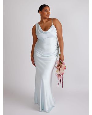 Six Stories Cowl Front Asymmetric Bridesmaid Dress - Blue