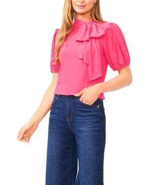 Cece Short-sleeve Tie Neck Bow Detail Top - Pink