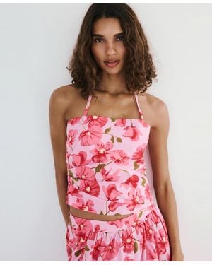 Mango Floral Halter-neck Top - Red