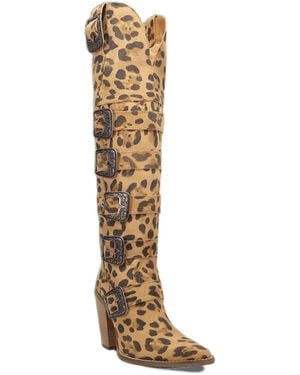 Dingo Bucked Off Knee-high Pointed-toe Multi-buckle Boots - Metallic