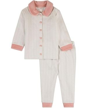 Memoi Kids Chevron-printed Cotton-rich Velour-trim Pajama Set - White