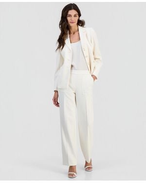Anne Klein Structured Stretch Pull-on Mid-rise Wide-pants - White