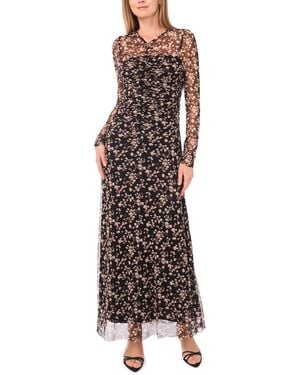 Parker Printed V-neck Long Sleeve Dress - Brown