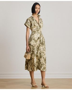 Ralph Lauren Palm-frond-print Camp Collar Shirt Dress - Multicolor