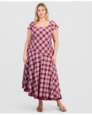 And Now This Trendy Plus Size Square-neck Short-sleeve Cotton Maxi Dress - Purple