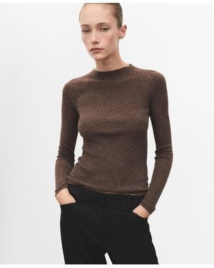 Mango Perkins Neck Ribbed Sweater - Brown