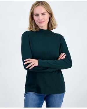 Style & Co. Petite Mock-neck Cotton Long-sleeve T-shirt - Green