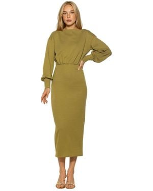 Alexia Admor Sorrel Boatneck Blouson Ottoman-fabric Midi Dress - Green