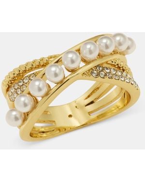 Charter Club Imitation Pearl And Crystal Pave Plated Ring - Metallic