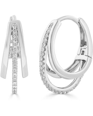 Simona Cubic Zirconia Triple-row Hinged Hoop Earrings - White
