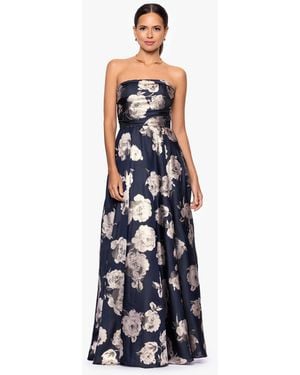 Betsy & Adam Petite Strapless A-line Long Dress - Blue