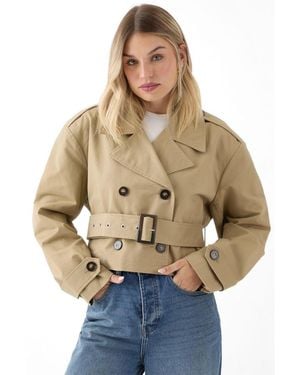 MissPap Tailored Cropped Trench Coat - Natural