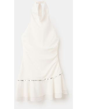 Mango Ruffled Halter Neck Dress - White