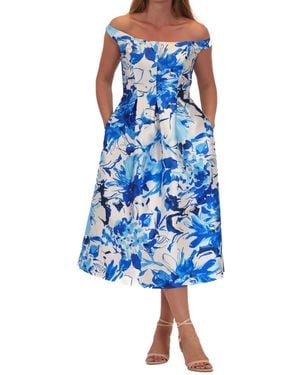 Donna Ricco Floral-print Midi Dress - Blue