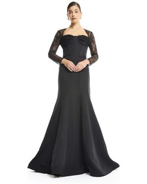 Amiri Sweetheart Sheer 3/4-length Lace Sleeves Mermaid Evening Gown - Black