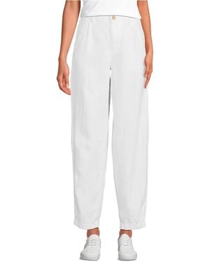 Lands' End Linen High Rise Pleated Barrel Leg Ankle Pants - White
