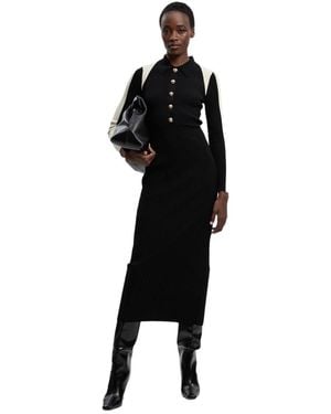 Karen Millen Rib Knit Long Sleeve Military Midi Dress - Black