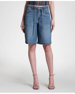 Avec Les Filles Drawstring Mid-rise Shorts - Blue