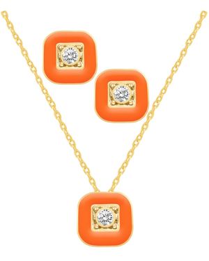 Macy's Crystal Enamel Necklace And Earring Set - Orange