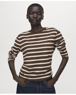 Mango Long-sleeved Striped T-shirt - Gray