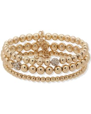 Anne Klein Gold Multi Row Beaded Stretch Bracelet Featuring Crystal Fireballs - Metallic