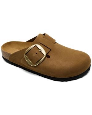 Birkenstock Boston Big Buckle Nubuck Leather Clogs From Finish Line - Brown