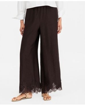 On 34th Crinkle Satin Lace-hem Pull-on Pants - Black