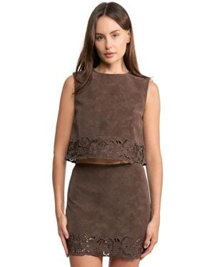 En Saison Pauline Zipper Back Top - Brown