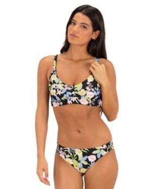Hurley Over The Shoulder Straps Bikini Top Brief Moderate Coverage Swim Bottom - Multicolor