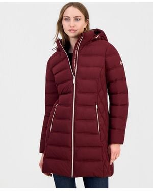 Michael Kors Hooded Packable Puffer Coat - Red