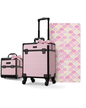 Byootique 2-piece Makeup Train Case Cosmetic Organizer Kit Art Deco Bloom Salon - Pink