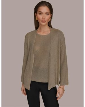 Donna Karan Metallic V-neck Long-sleeve Cardigan - Brown