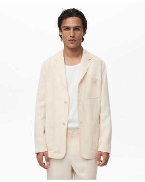 Mango Linen Lyocell Suit Blazer - White