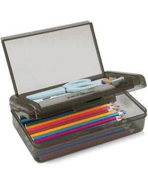 Gnuadz Double Layer Hard Pencil Case Plastic Translucent Snap-tight Lid Pen Storage Organizer - Gray