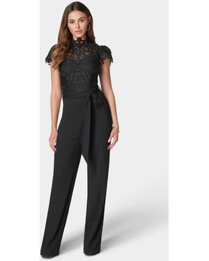 Bebe Lace High Neck Jumpsuit - Black